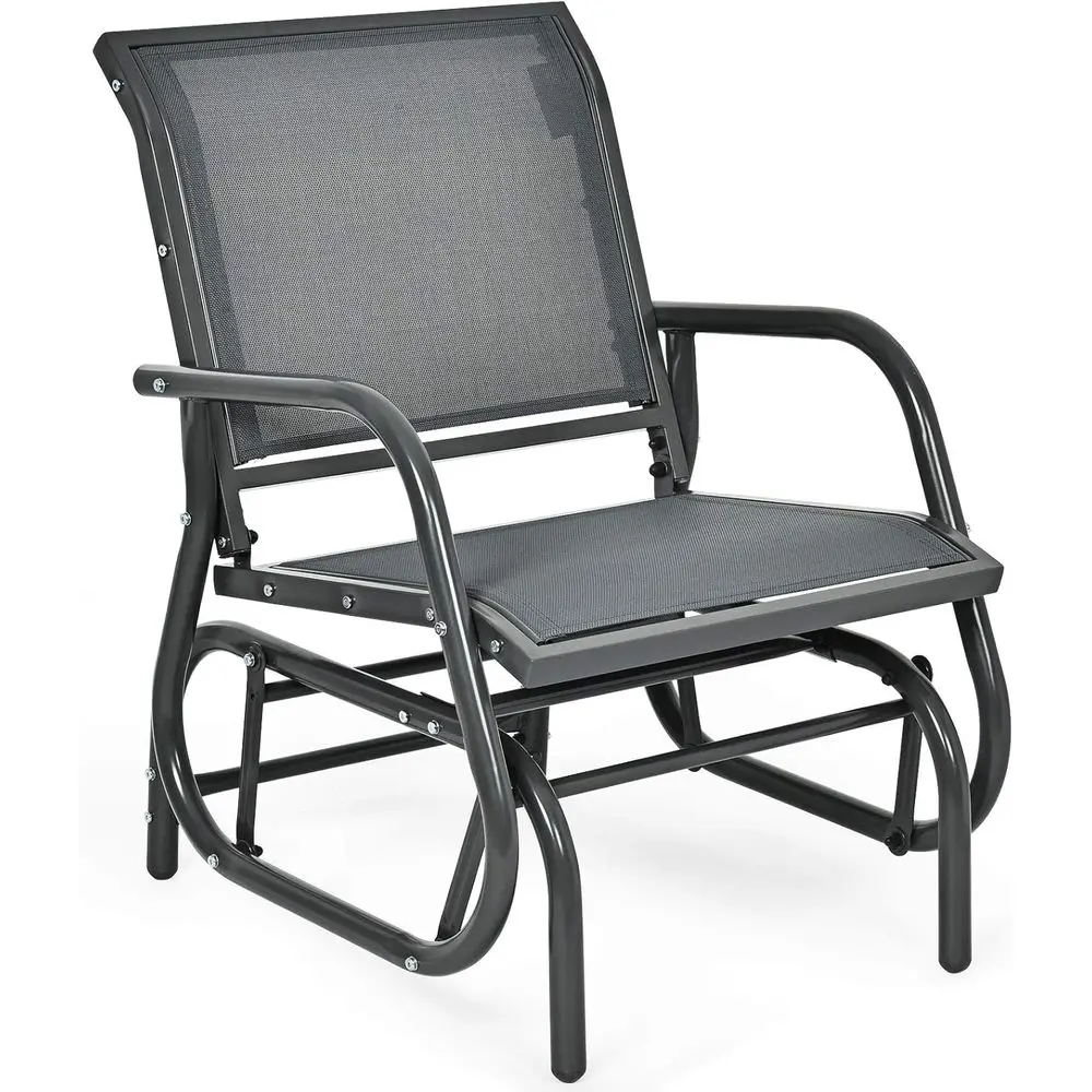 

Gray Metal Swing Glider Chair: Comfortable Outdoor Patio Loveseat for Garden, Porch, Backyard, Poolside, Lawn