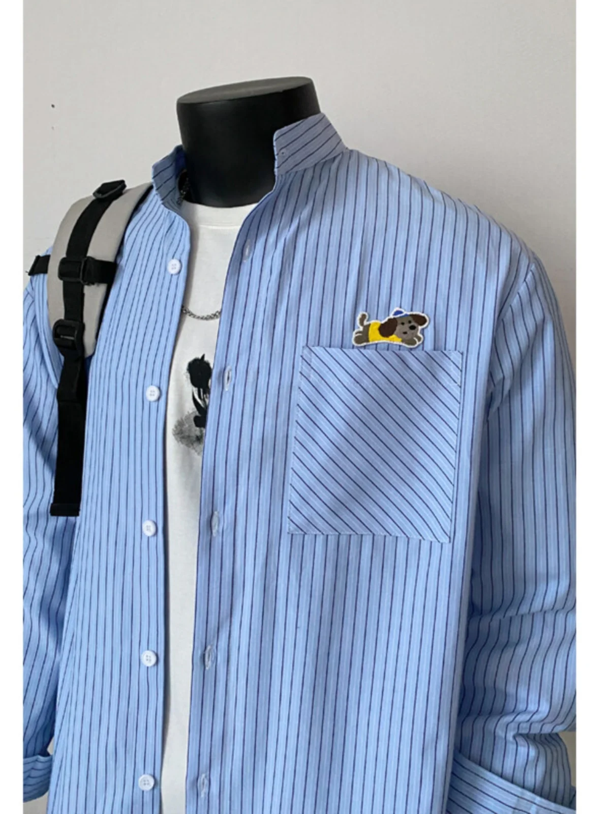 

Мужская рубашка Teenage Feel Blue с длинными рукавами в белую полоску, повседневная верхняя одежда в американском ретро-стиле, дышащая, из смесового полиэстера и хлопка