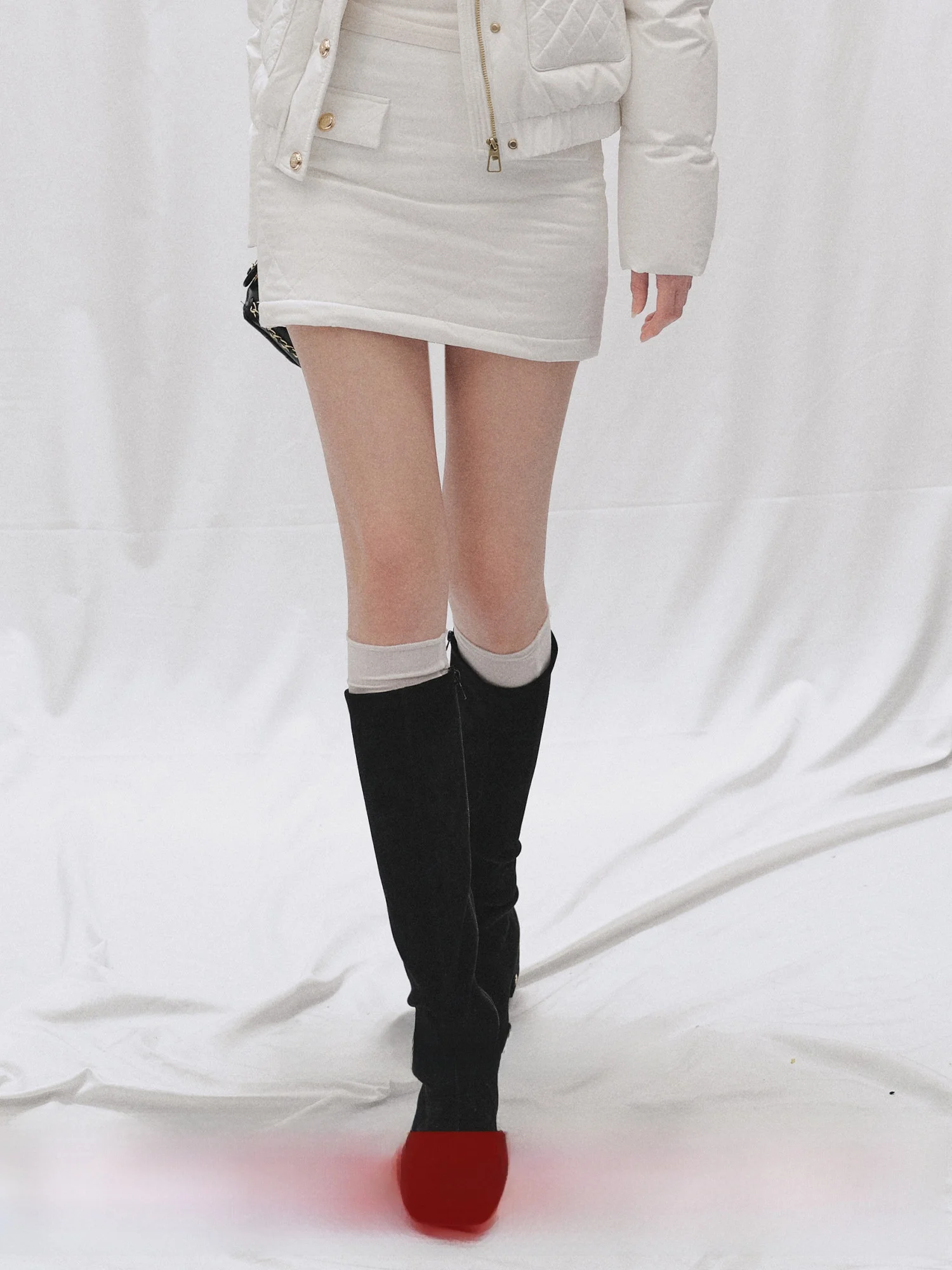 

LaluneDuCiel Korean Sle Gentle White Cotton Lined Casual Women's Skirt All-Match Winter Faion Ele ort Skirt