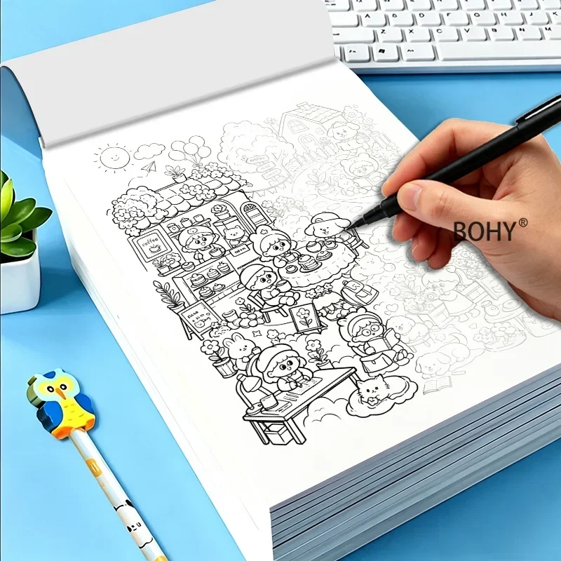 1 Large-sized Adult Decompression and Coloring Album, Totaling 16 Pages, To Soothe Emotions and Relax, Practice Art Line Copying