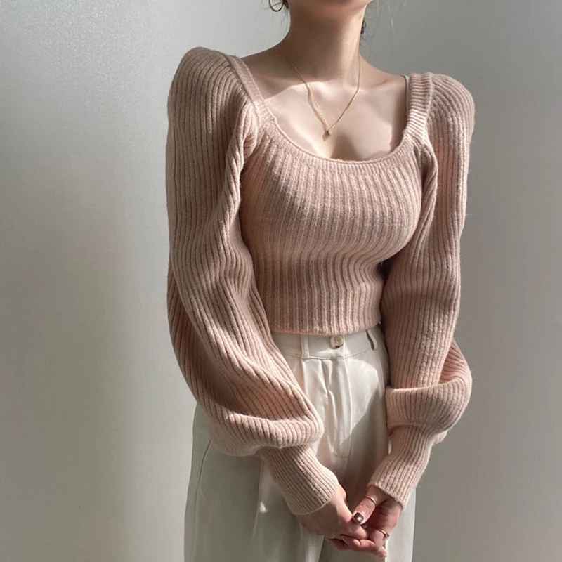 Neploe Korean Cropped Woman Sweaters Pullovers Winter Clothes Women Tops Puff Sleeve Knit Sweater Vintage Fashion Female Jumper