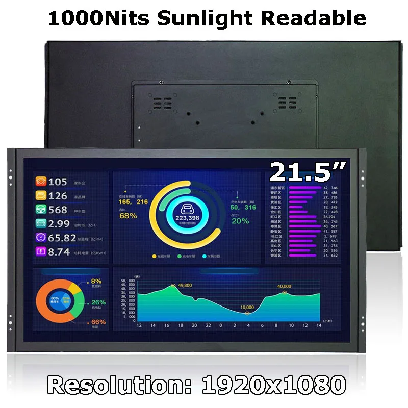 

1920x1080 21.5 Inch 1000 Nits Industrial LCD Resistive/Capacitive Touch Screen Monitor With VGA DVI HDMI USB Interface