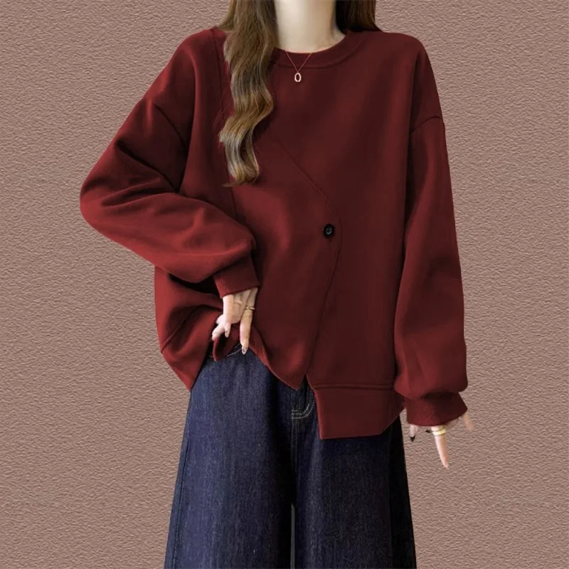 Felpa a maniche lunghe girocollo irregolare 2025 Primavera e autunno Nuovo top ampio