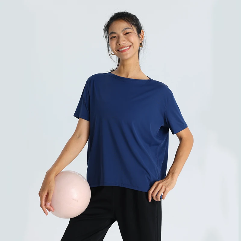 Women's Casual Oversized T-Shirts Boat Neck Short Sleeve Workout Basic Tee Tops Sports Gym Workout Tops Yoga Running Clothing