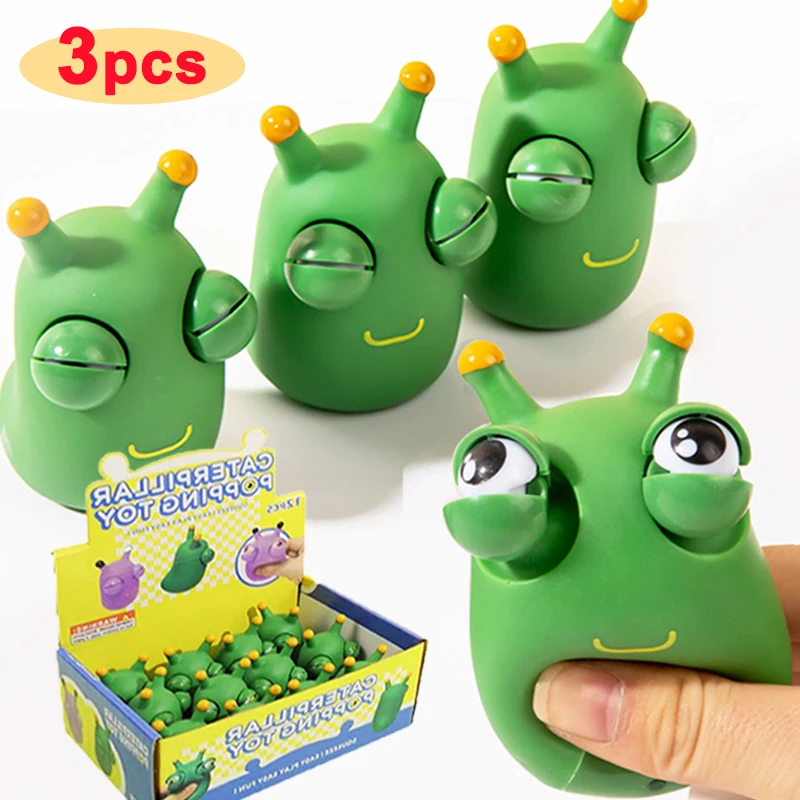 1-3Pcs Cute Googly Eyes Crawly Worm Burst Eyes Decompression Children\'s Puzzle Pinch Music Interactive Toys Gift Funny Bug Toy