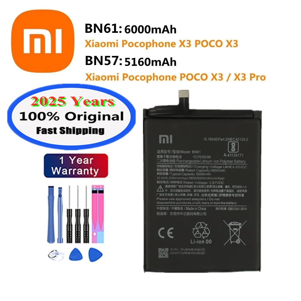 2025 Years Xiao mi Original Battery BN57 BN61 For Xiaomi Pocophone X3 POCO X3 Pro NFC Phone Bateria Batteries In Stock + Tools