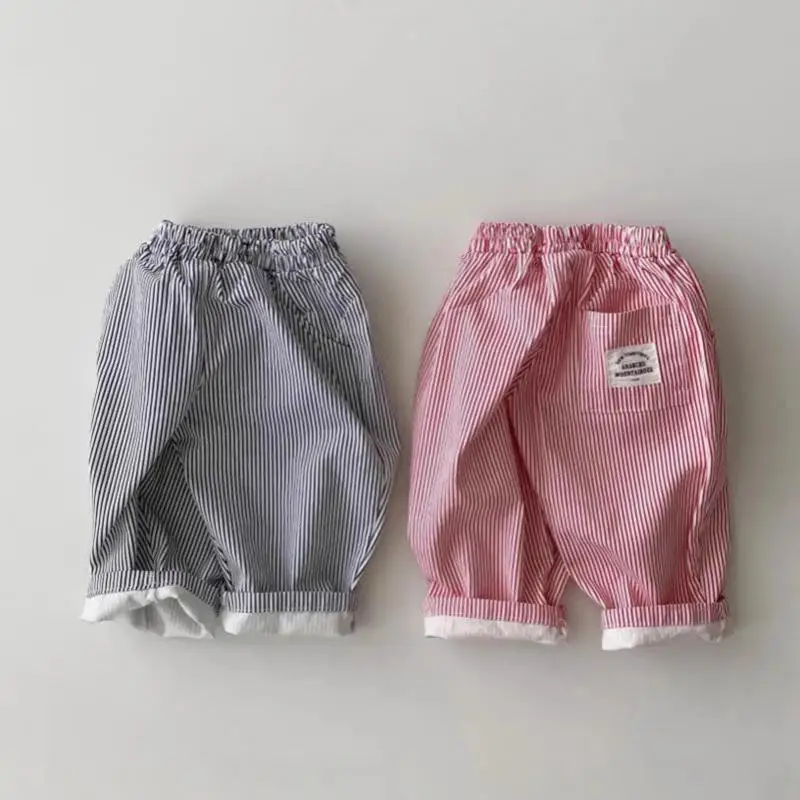 

2025 Summer New Baby Loose Casual Pants Cotton Girls Fashion Striped Trousers Kids Boys Versatile Harem Pants Baby Clothes