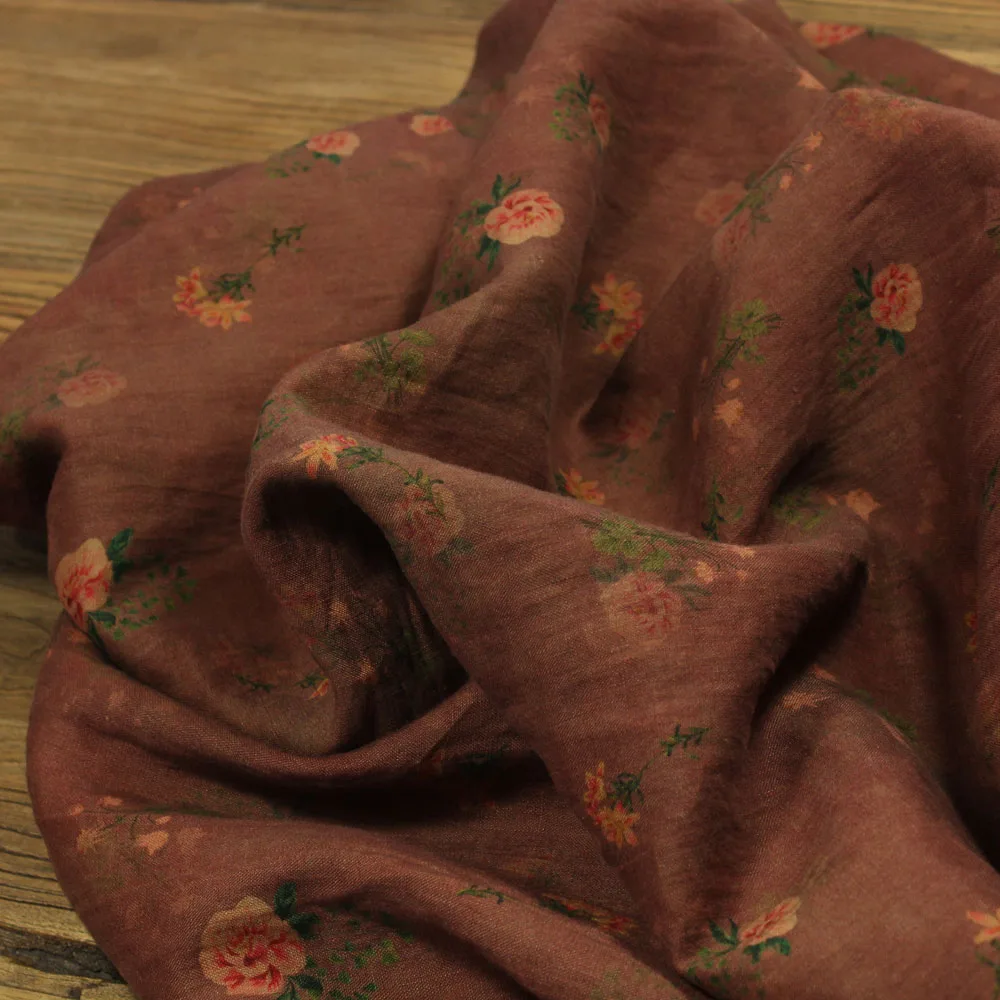 

1yard High end pure flax tecido flower printing fabric for sewing Shirt gown skirt cheongsam fabric