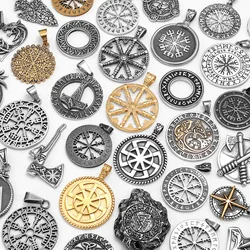 Viking Variety Compass Men Pendant Necklace Stainless Steel Nordic Myth Celtic Knot Chain Retro Rap for Friend Male Jewelry Gift