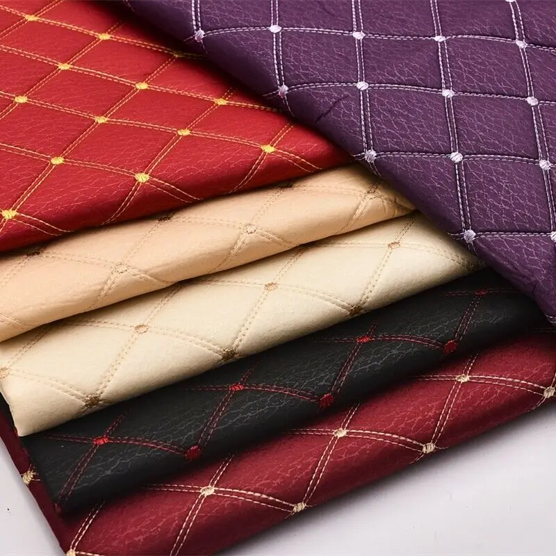 

Thickened Plaid Embroidery Sponge Fabric Imitation Leather Waterproof Upholstery for Car Interior DIY Seat Roof Home Decor