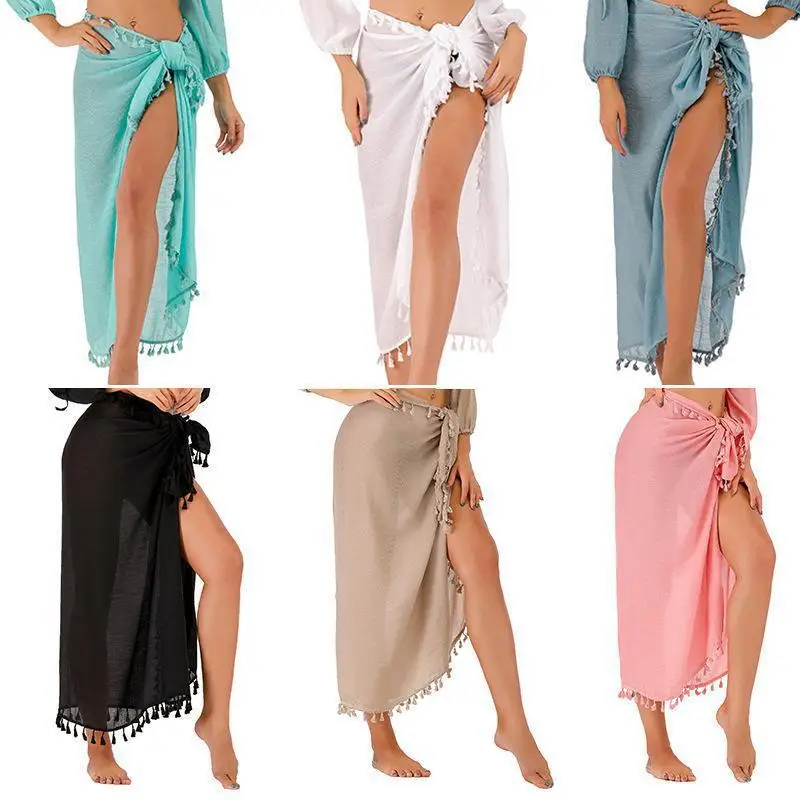 Toalla multiusos, falda envolvente con protección solar para vacaciones en la playa, chal con borlas, delantal de una pieza, media falda