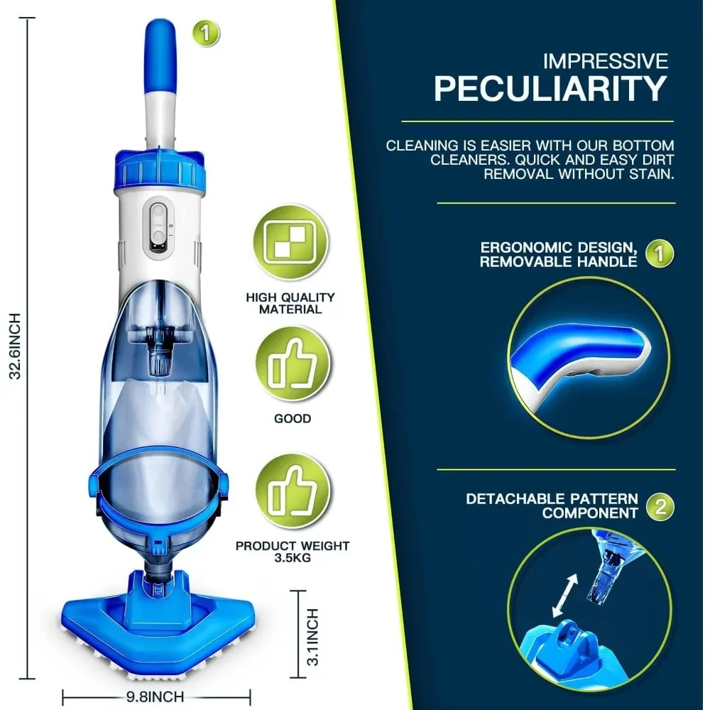 Customizable Cordless Handheld Pool Vacuum for Above Ground Pool with 18 Gal/Min Suction, 60 Min Run Time, Rechargeable Pool Cle