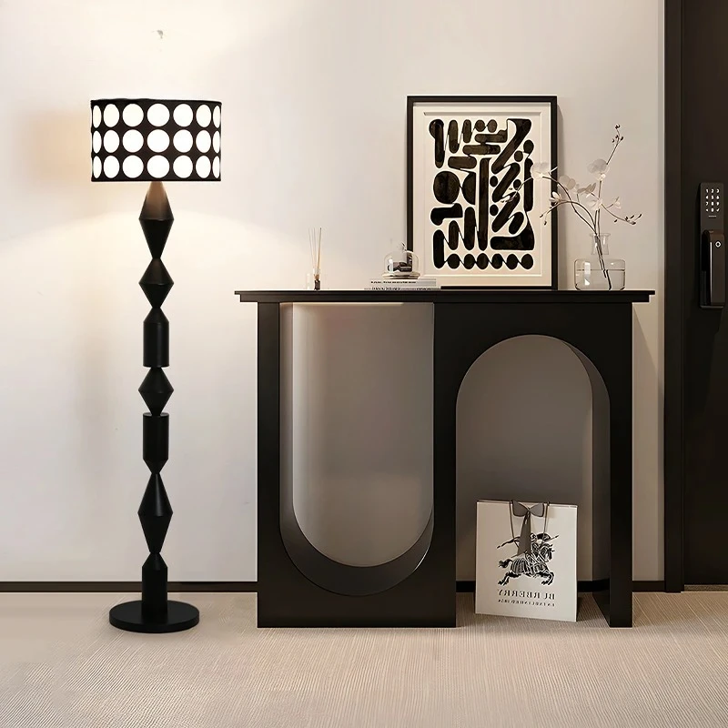 

French Retro Wood Grain Iron Art LED Floor Lamp Rotundity Fabric Lampshade Living Room Bedroom Bedside Restaurant Standing Light