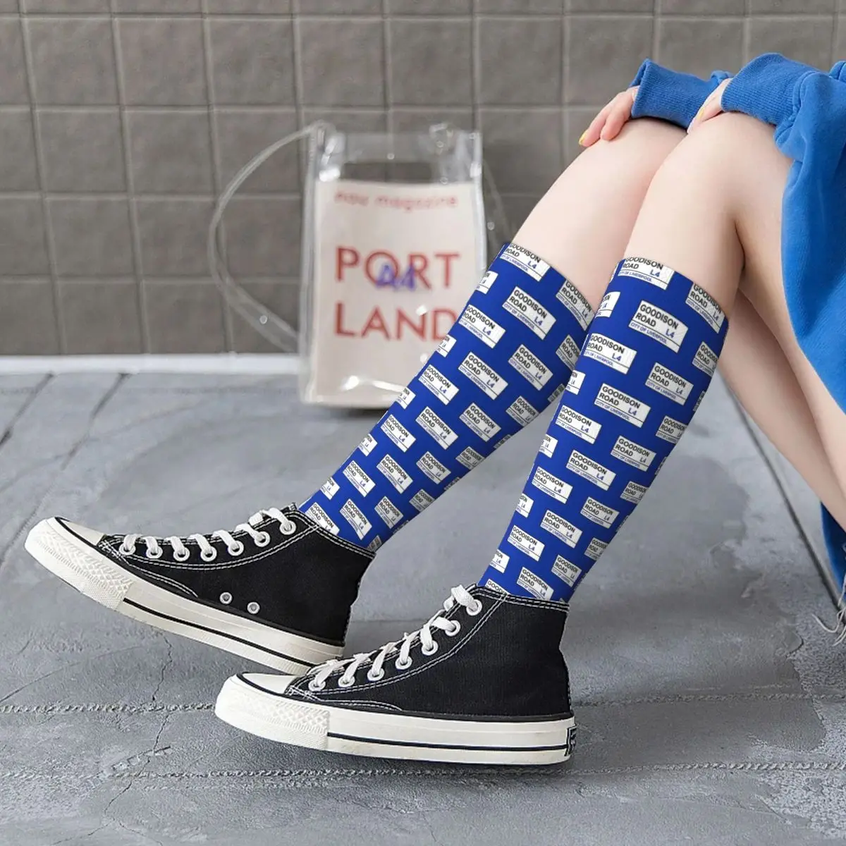 جوارب Everton Football Team Goodison Road Street Sign Socks Harajuku جوارب طويلة لجميع المواسم هدايا للجنسين