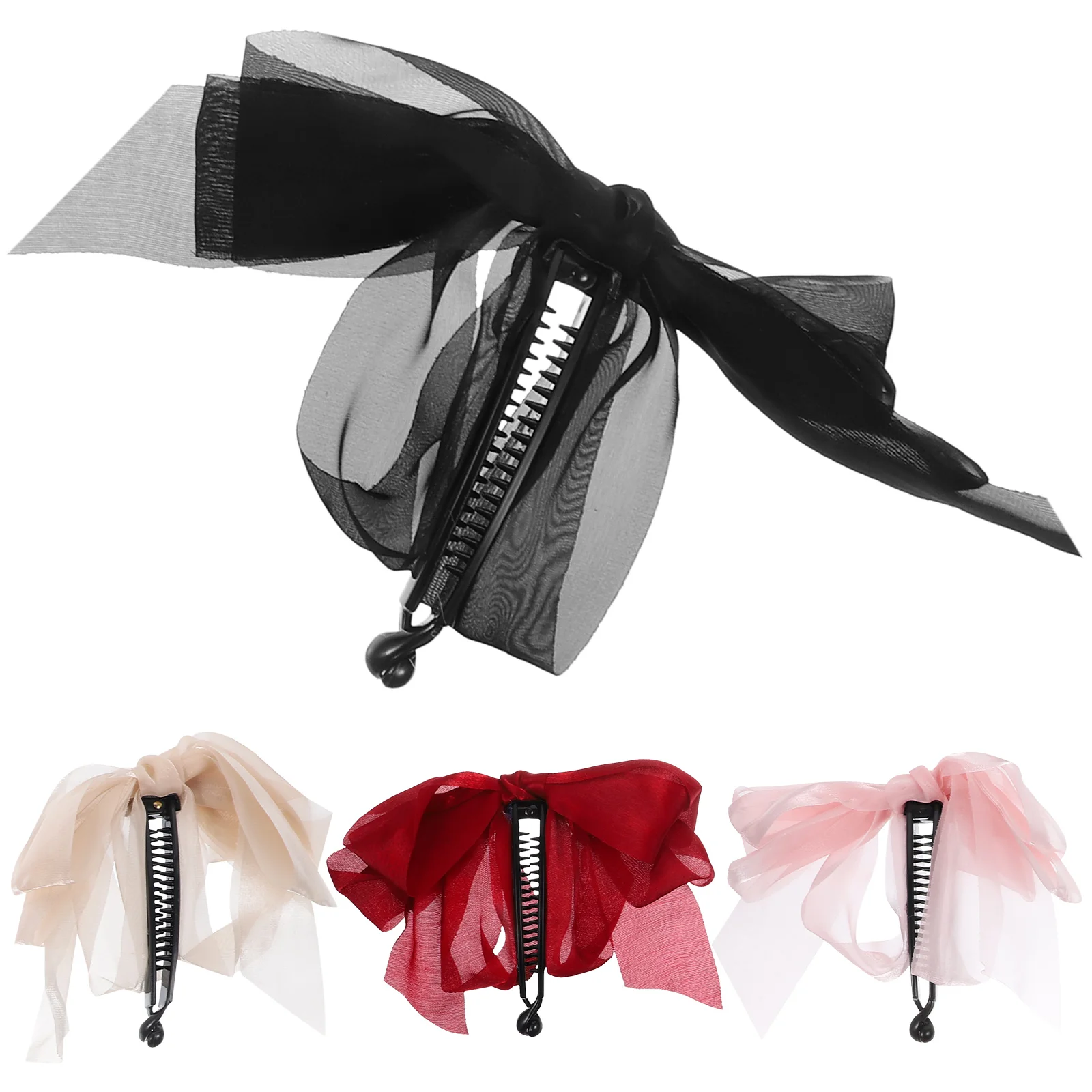

4pcs Banana Clips Bows Large Accessories For Women Thick Curly Hair Styling Vintage Bow Banana Clips Lightweight Comfortable