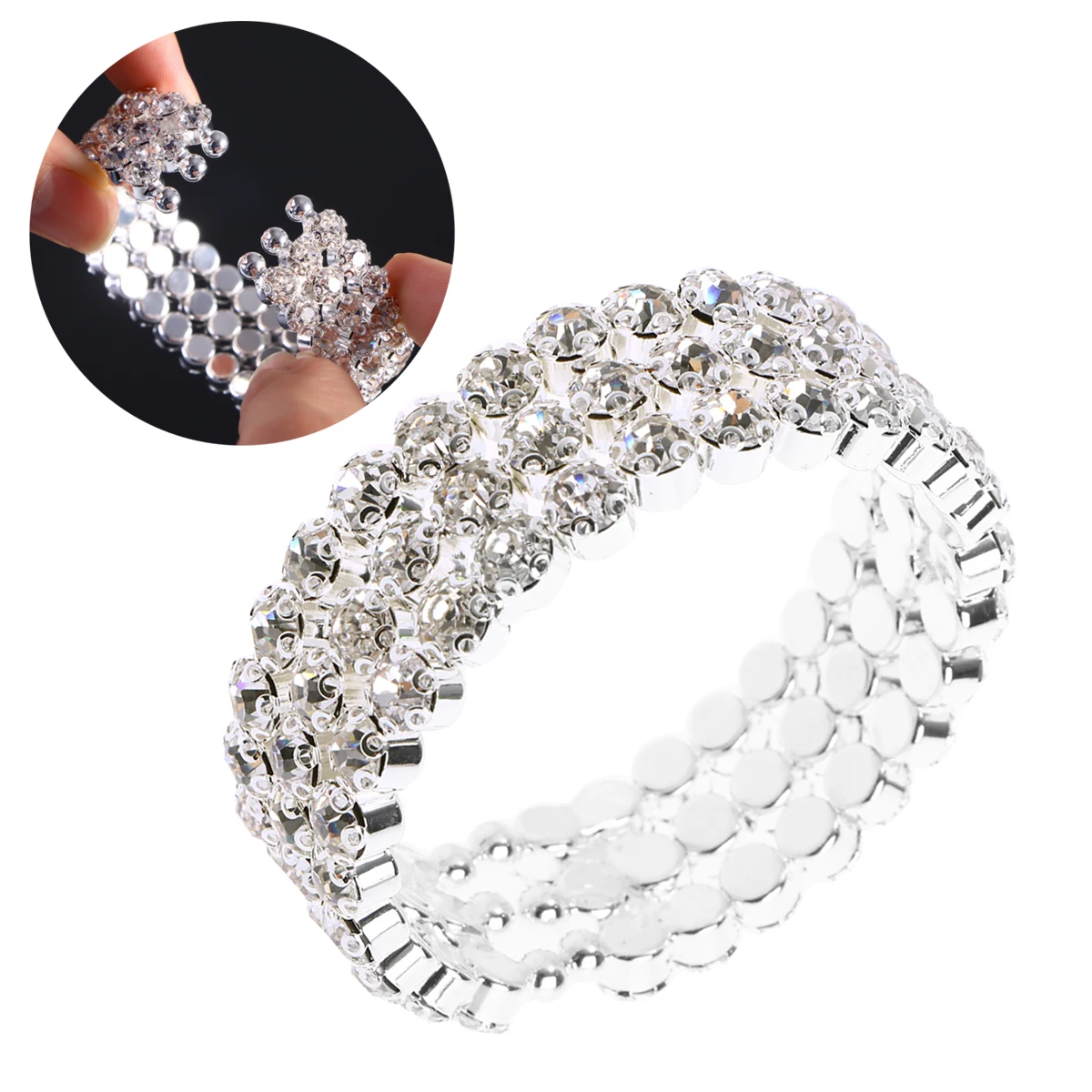

Rhinestone Studded Bracelet Women Shining Three Layer Open Cuff Bangle Tennis Bracelets Wedding Party Accessories