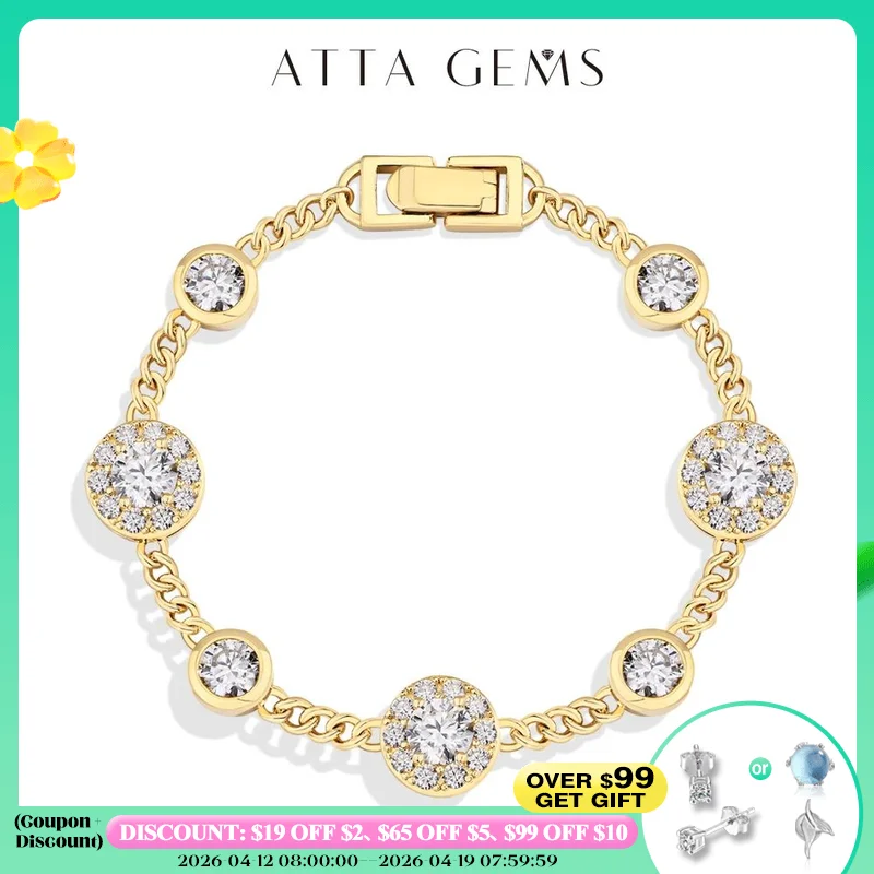 

ATTAGEMS Luxury Moissanite Bracelet for Women S925 Silver Yellow Gold Plated Round halo D Color VVS1 Diamond Wedding Jewelry New