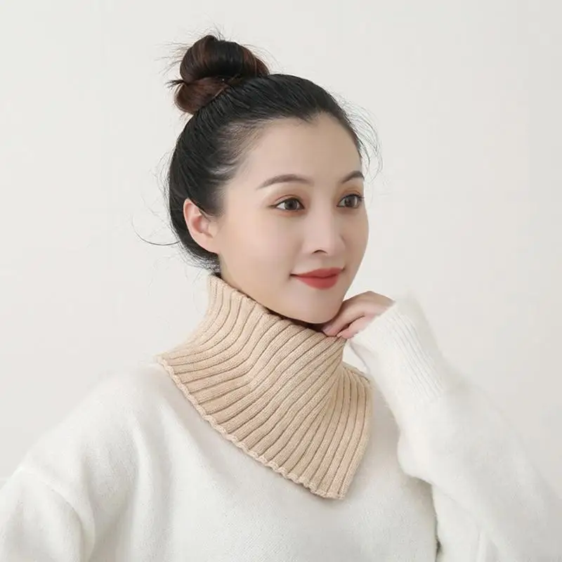 Y5JD Turtleneck Faux Collar Ribbed Knit Triangular Scarf Wrap Windproof Neck Warmer