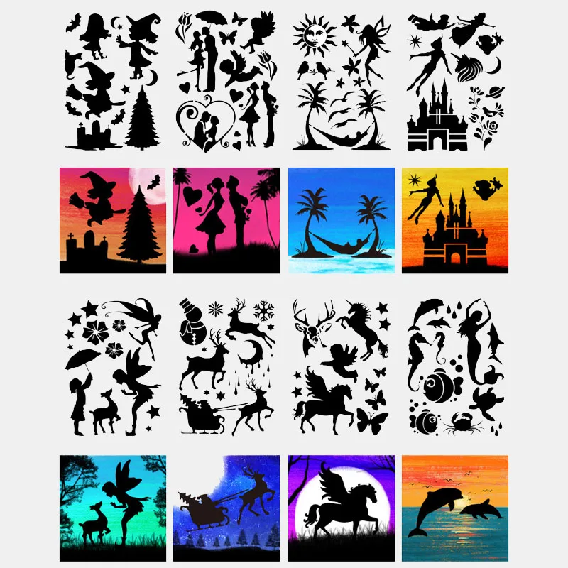 

29.7*21cm Dream Silhouette Stencil DIY Layering Wall Scrapbook Coloring Embossing Decoration Graffiti Painting Template Reusable