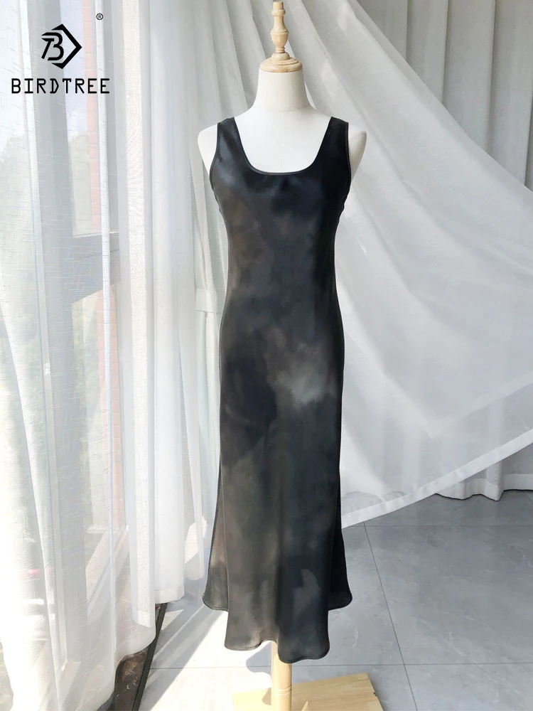 

BirdTree-19MM 100% Silk Elegant Vest Dress, Women U Neck Sleeveless Printed, Retro Temperament Dresses, 2025 Summer New D55080CC