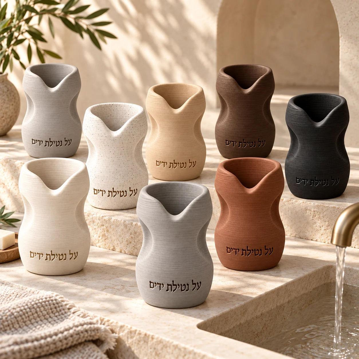 Hebrew Engraved Natla Cup Curved Negel Vasser Vessel Jewish Ritual Hand Washing Cup Unique Judaica Gift for Shabbat Housewarming