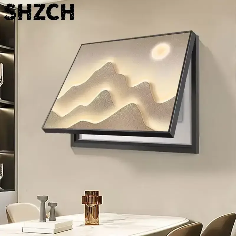 Luxury Ultra-Thin Sunlight Golden Mountain Electric Meter Box Cover Art - Elegant Sliding Design for Concealing Strong and Weak