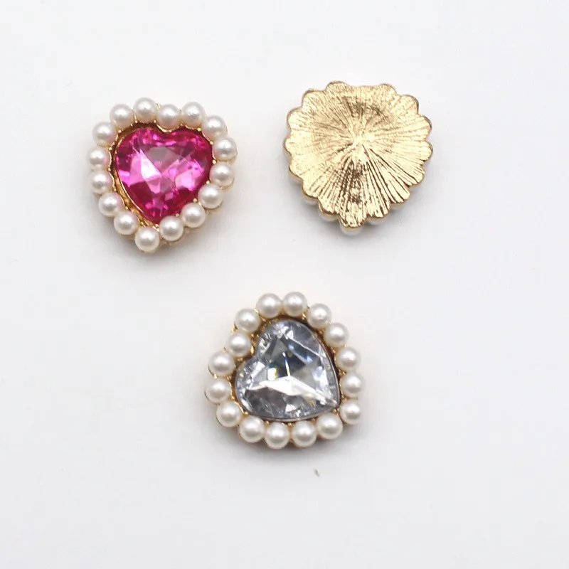 New 10 Pieces/Batch 20mm Heart-Shaped Metal Pearl Button DIY Sewn Diamond Alloy Accessories Clothing Decoration Accessories