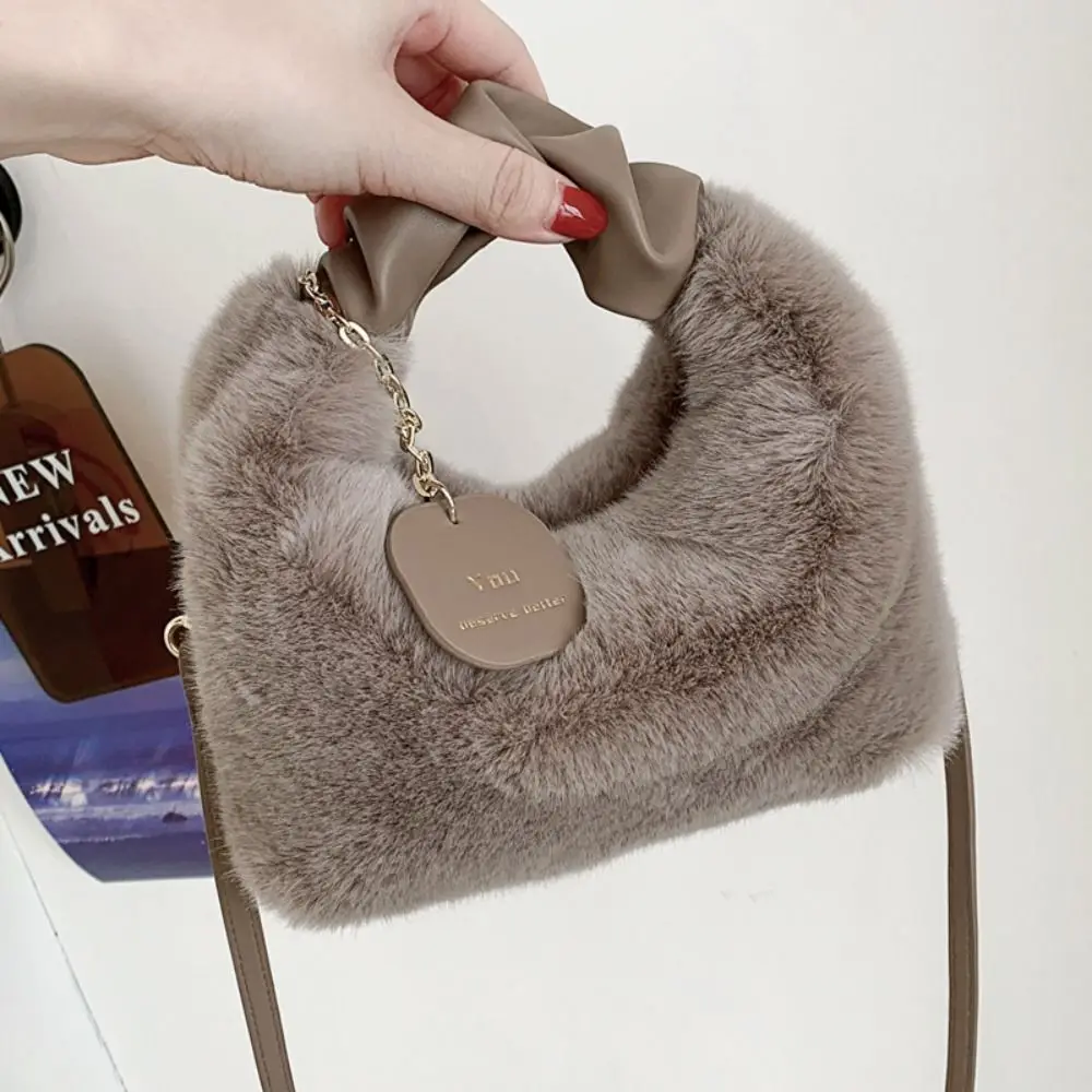 High-capacity Tote Bags Fashion Solid Color Plush Plush Underarm Bag Crossbody Single Shoulder Bag Female