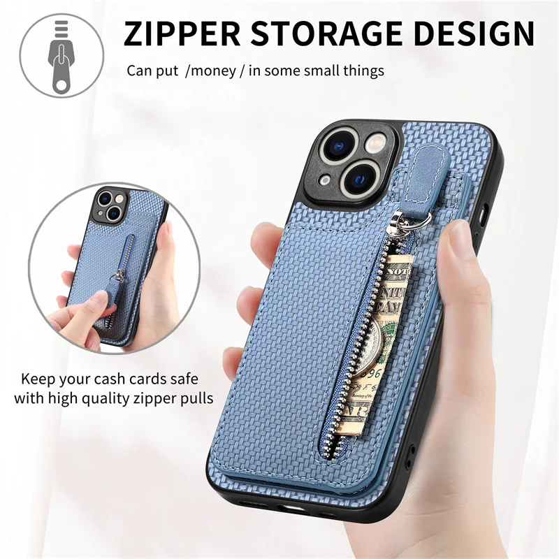 

Deluxe carbon fiber cover For iphone14 13 12 11 Pro Max Plus X XS XR 8 7 zipper holder cell phone bag