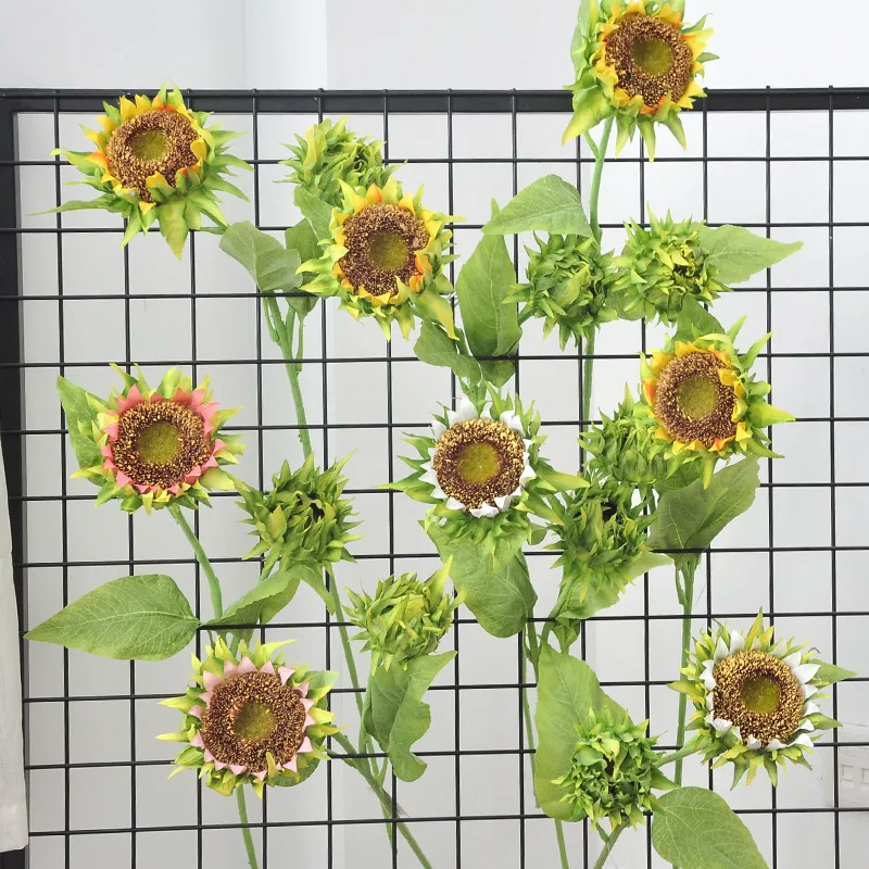 4 Stück Künstliche 2-köpfige Sonnenblumen für Heimdekoration, Hochzeitsstrauß, Partytisch-Blumenarrangement, Feiertags-, Bühnen- und Fenstergestaltung – Detail 1