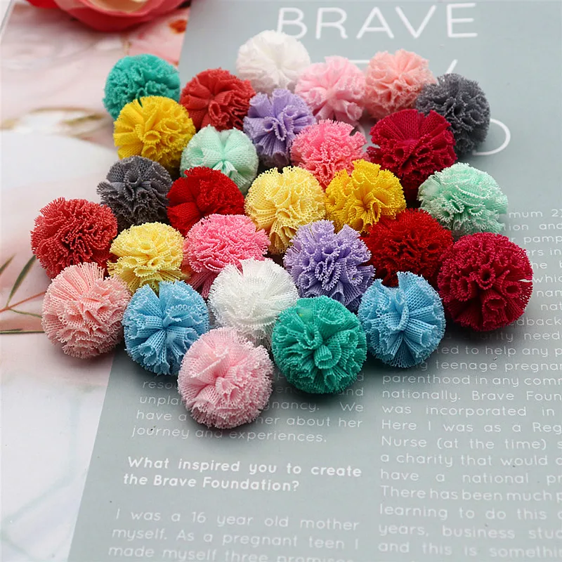 24-48 Pieces 25Mm Net Yarn Elastic Flower Ball DIY Lace Craft Tennis Pendant Hairpin Jewelry Decoration Making Accessories