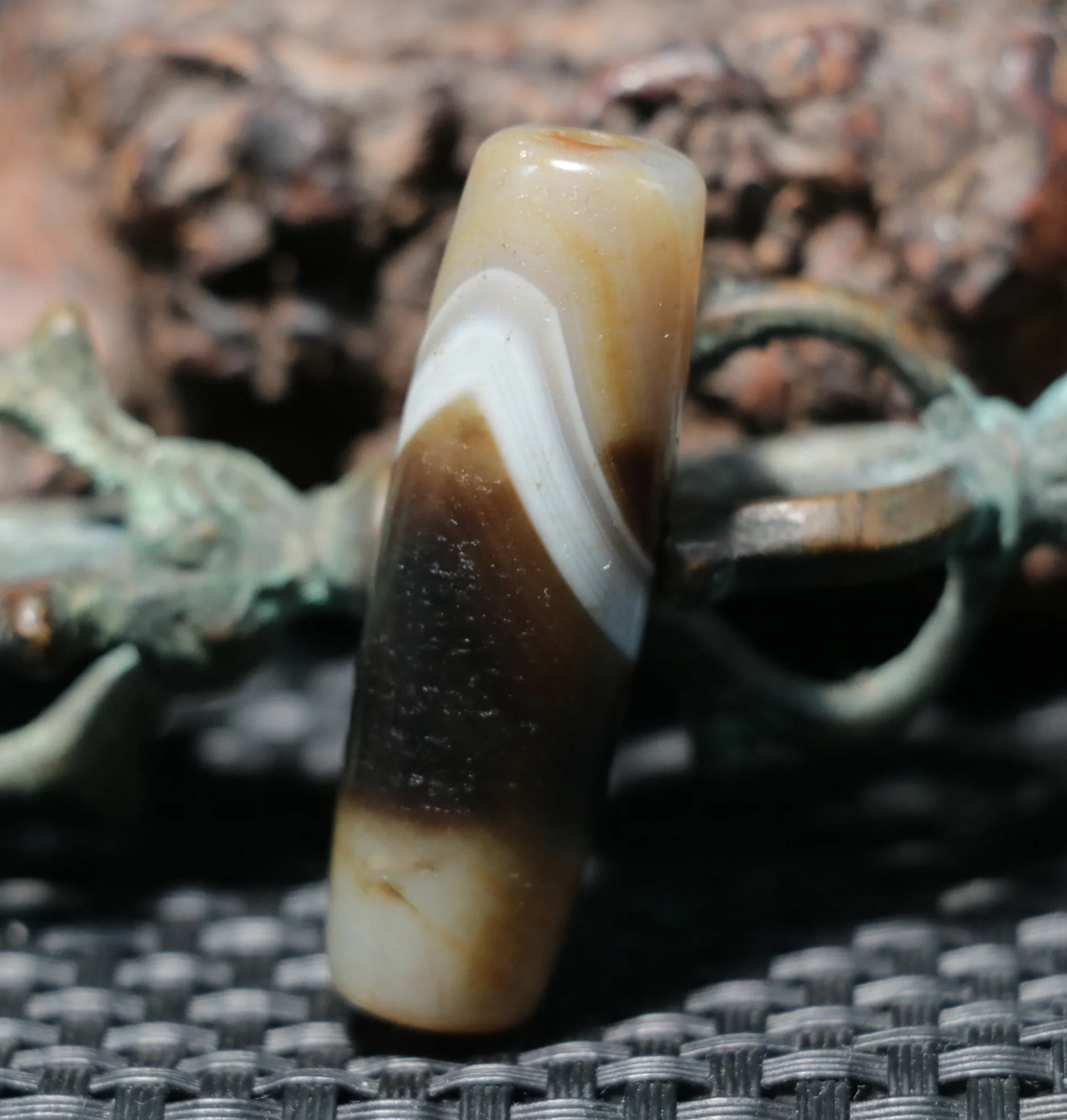 

5A Energy Tibetan Old Oily Agate Natural Silkworm Stripes 3 color DZi Bead Pendant Timestown UPD230205a1