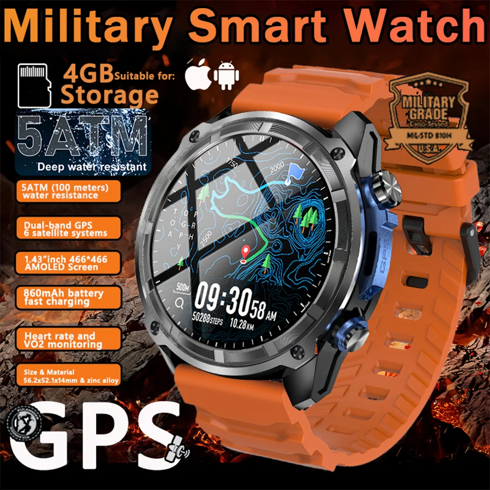 

For iOS 4GB DTG1 Ultra GPS NFC SmartWatch 5ATM Waterproof Built-in Dual-band GNSS Compass Military Sport Smartwatch Men 2025New