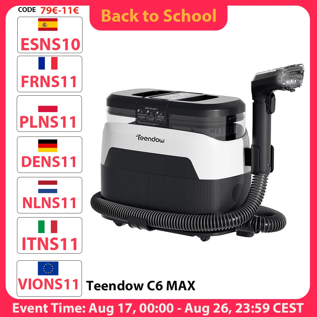 Teendow C6 MAX Pulitore per tappeti e tappeti 3 in 1, vapore 1650 W, aspirazione 12000 Pa, doppi serbatoi, delicato per animali domestici, ugelli multipli