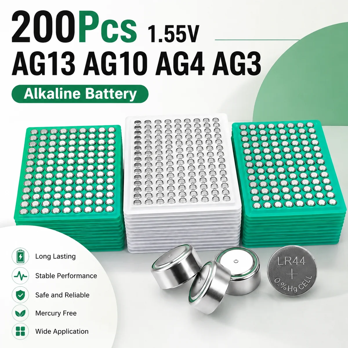 Alkaline Button Cell Battery 1.55V 200PCS AG13 AG10 AG4 AG3 LR1130 LR41 377 LR626 For Watch Toy Remote Control