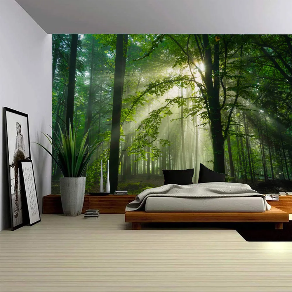 Sunshine Forest Wandteppich, Polyesterstoff, Schlafzimmer, Wohnzimmer, Sofa, Teppich, böhmischer Stil, Kunstdekoration