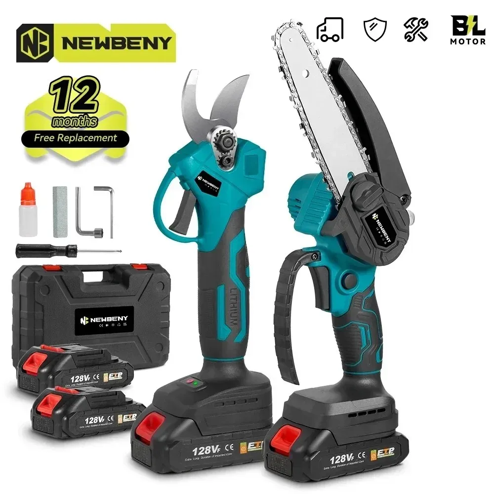 NEWBENY Bürstenlose 30-mm-Elektro-Gartenschere, 6-Zoll-Elektrosäge-Set, Garten- und Holzbearbeitungs-Elektrowerkzeug für Makita 18-V-Akku