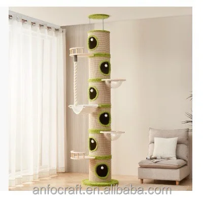 Green Inch Multi-Level Cat Tree Sisal-Covered Scratching Posts Padded Platform Hammock Foam Material for Indoor Cats