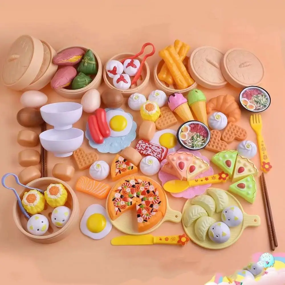 22/31/44/84PCS 여러 가지 빛깔의 시뮬레이션 주방 장난감 만화 만두 중국어 아침 장난감 소형 찜기 롤빵