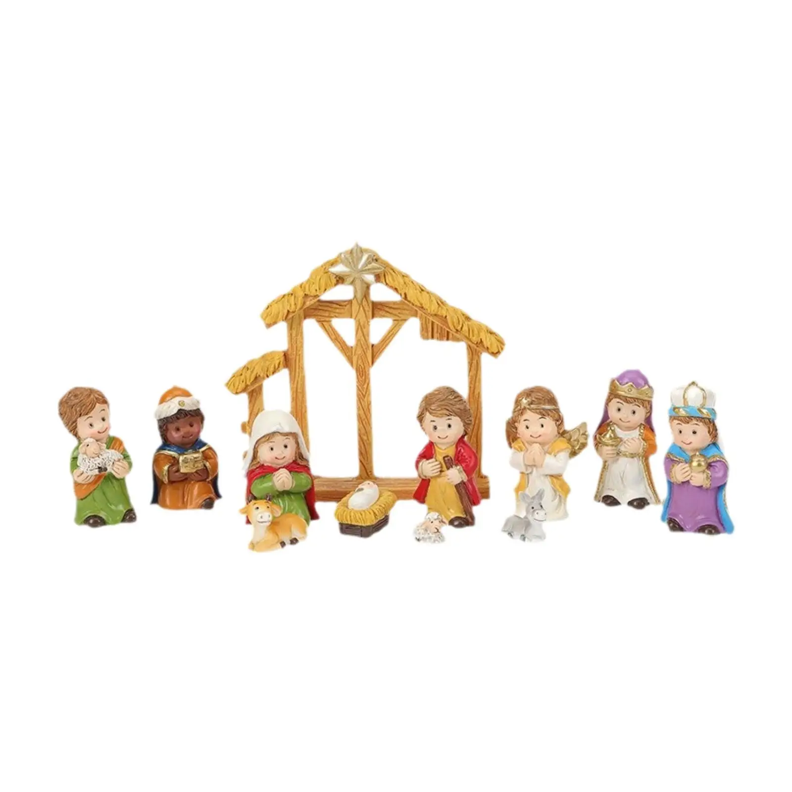 12Pcs Nativity Scene Set Resin Cartoon for Entry Table Christmas Fireplace