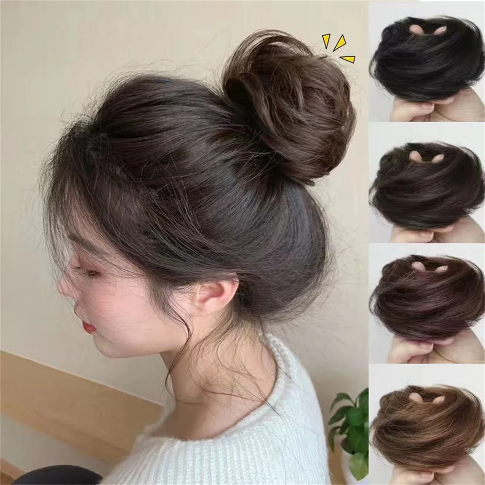 Synthetic Hair Bun Wig Ladies Ponytail Hair Extension Scrunchie Elastic Wave Curly Hairpieces Scrunchie Wrap Women Hair Hairring