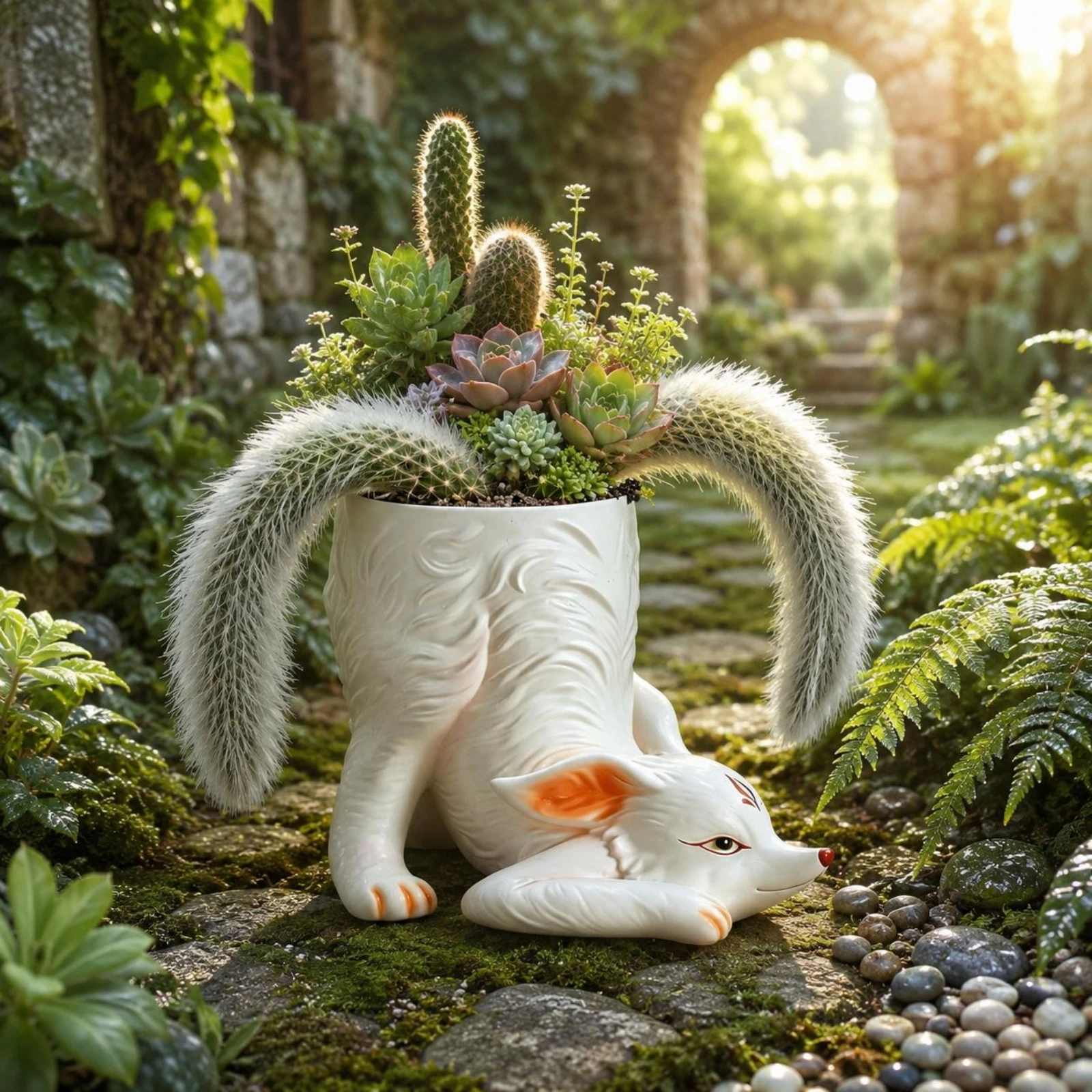 Canine Planter Resin Canine Flower Pot Creature Shaped Planter White Home Decor Decorative