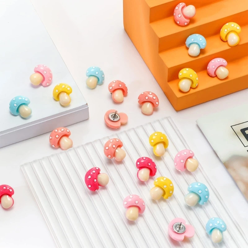 30Pcs Mushroom Thumb Tacks Colorful Push Pins Decorative Thumb Tack for Home Office Decorative Drawing Pins