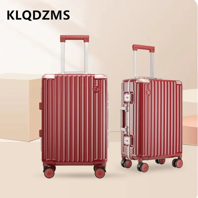 KLQDZMS High Quality Luggage 20 Inch PC Boarding Case 22"24"26"Front Opening Trolley Case USB Charging Women's Cabin Suitcase