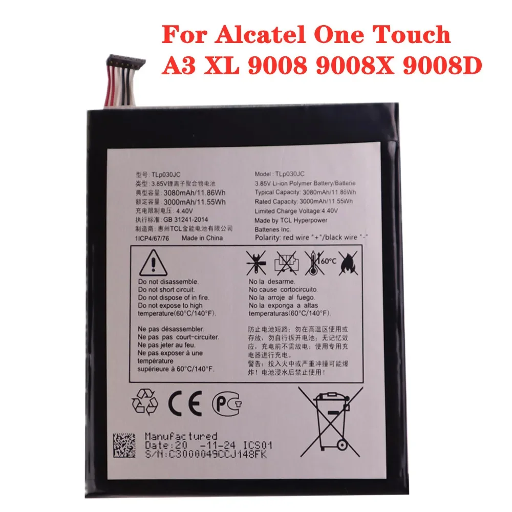 TLP030JC 3000mAh For Alcatel One Touch A3 XL 9008 9008X 9008D Phone Battery High Quality Replacement Batteries