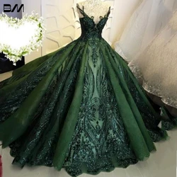 Green Lace Ball Gown Quinceanera Dresses Strapless Evening Dress Appliques Prom Dress Custom Made Women Party Gown