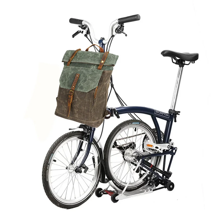 Jklitepro Retro Bicycle Front Bag Waterproof Leisure Outdoor Travel Backpack For Brompton/Dahon Bicycles With Bracket