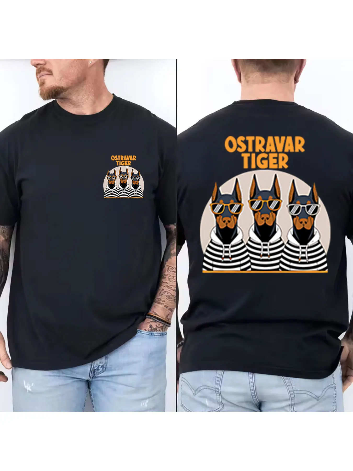 

Men's Pure Cotton Crew Neck T-Shirts Cool Doberman with Sunglasses Print Casual Short Sleeve Tees Fashion Streetwear Daily Tops