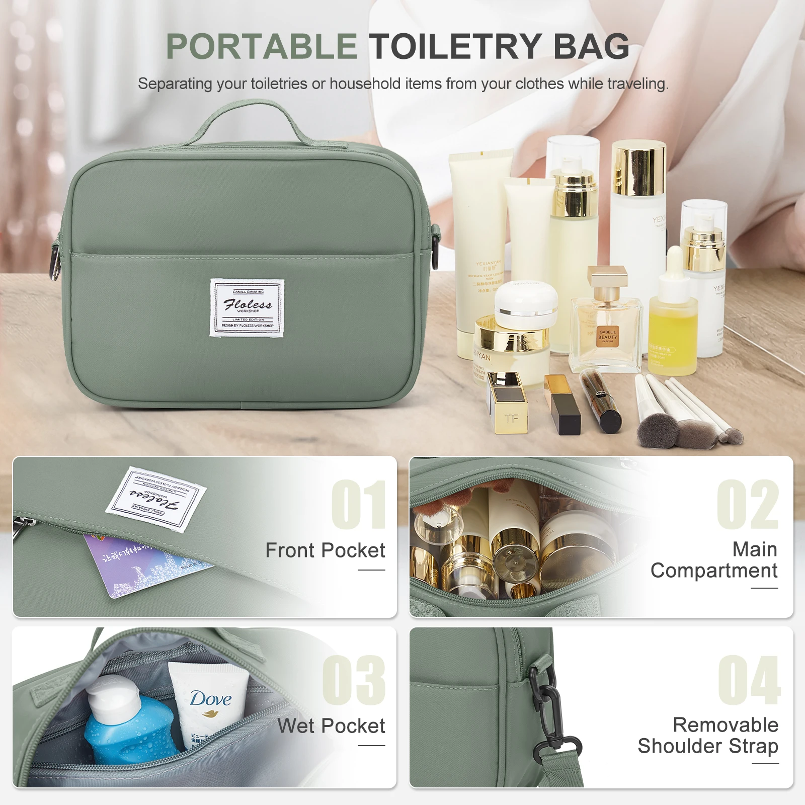 Travel bag, travel luggage, maternity bag, dry and wet separation storage bag, travel lightweight crossbody handbag，（green）.