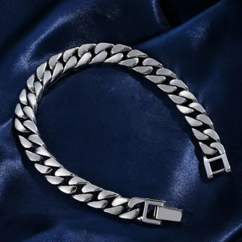 BOCAI S925 Sterling Silver Bracelets for Men Women New Fashion 8mm 10mm 12mm Cuban Link Chain Bangle Jewelry Wholesale